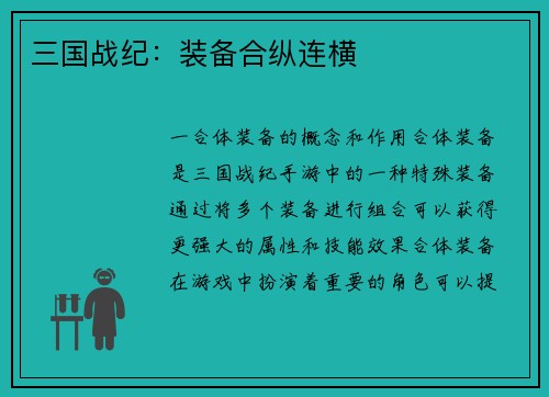 三国战纪：装备合纵连横